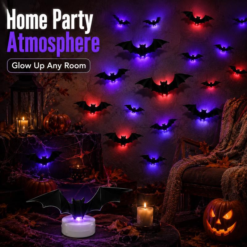 Halloween Bat Decorations LED Light Up – 3D Bat Wall Stickers