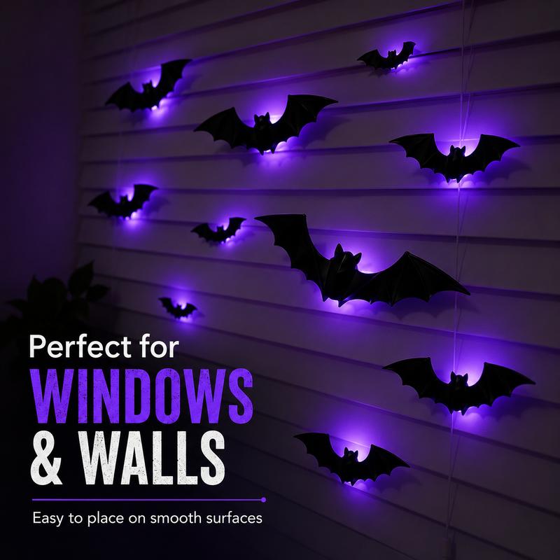 Halloween Bat Decorations LED Light Up – 3D Bat Wall Stickers