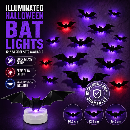 Halloween Bat Decorations LED Light Up – 3D Bat Wall Stickers